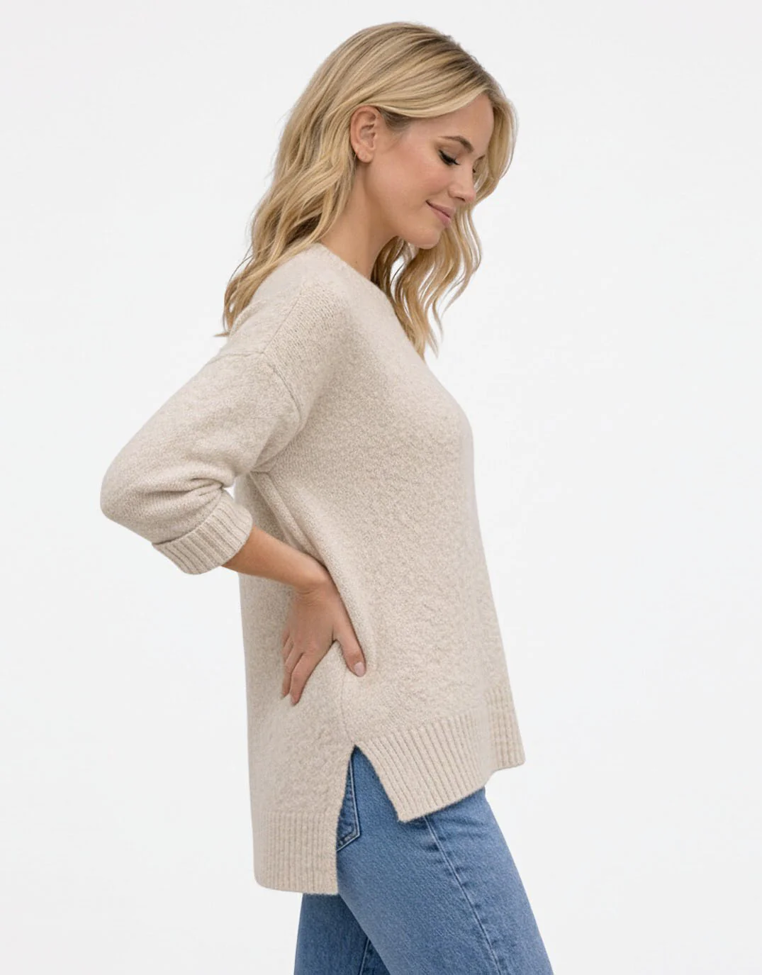 Maisie Hi-Low Knit - Latte - Image 2