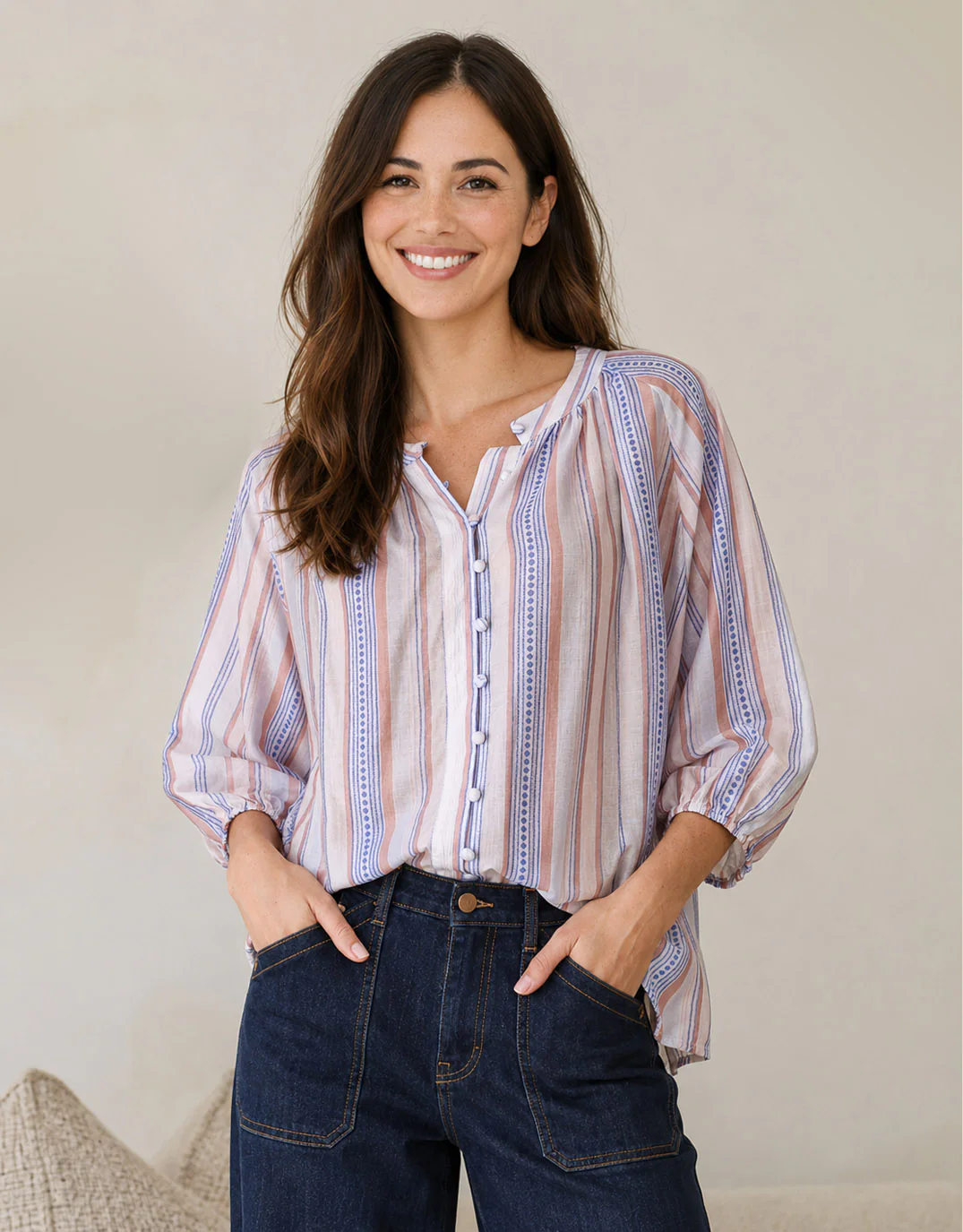 Malta Blouse - Blue/Blush Stripe - Image 3