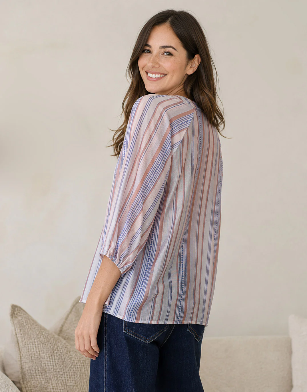 Malta Blouse - Blue/Blush Stripe - Image 4