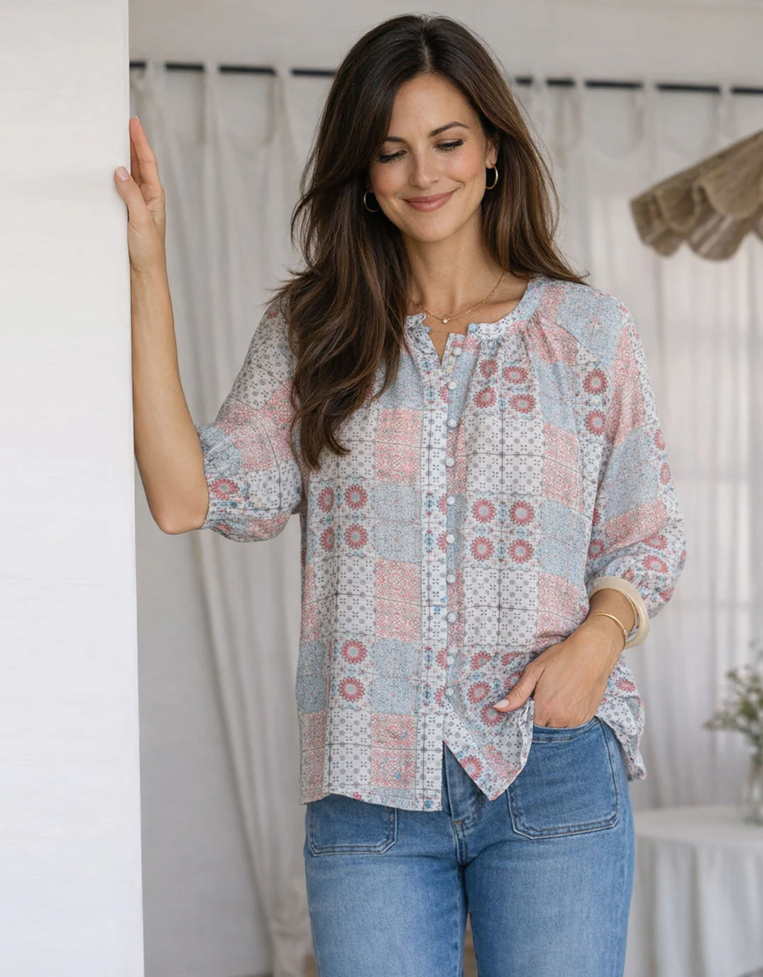 Malta Blouse - Pink/Blue - Image 3