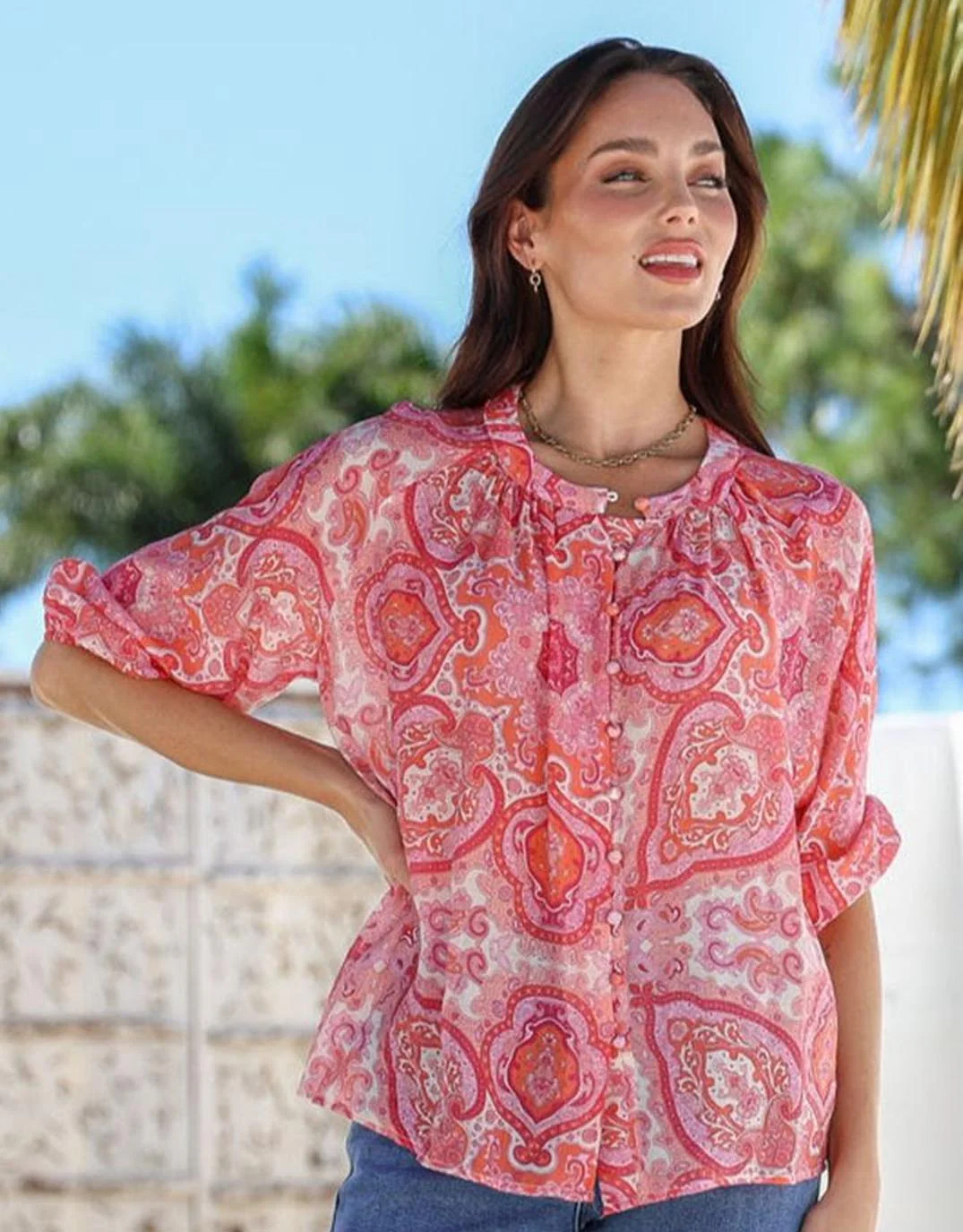 Malta Blouse - Red/Pink Paisley - Image 2