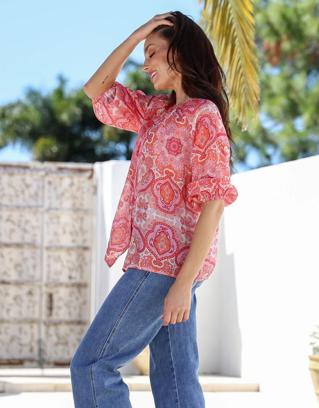 Malta Blouse - Red/Pink Paisley - Image 3