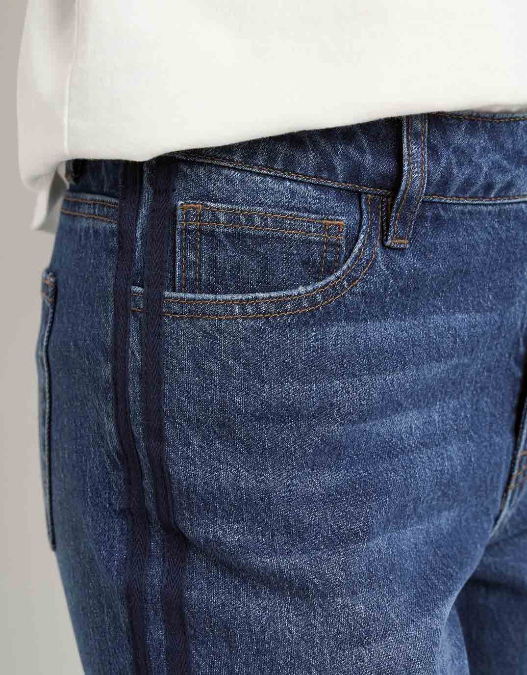 Manhattan Mid Rise Side Stripe Wide Leg Jean - Mid Blue - Image 5