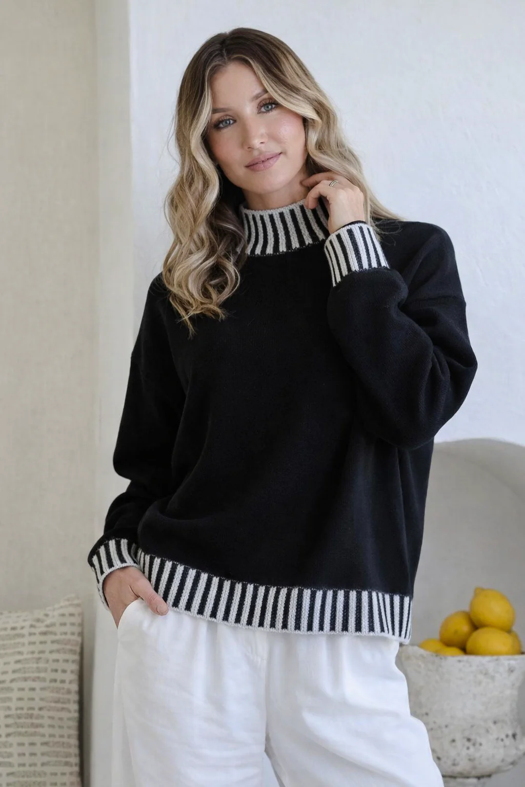 Mara Blanket Stitch Knit - Black/Latte - Image 2