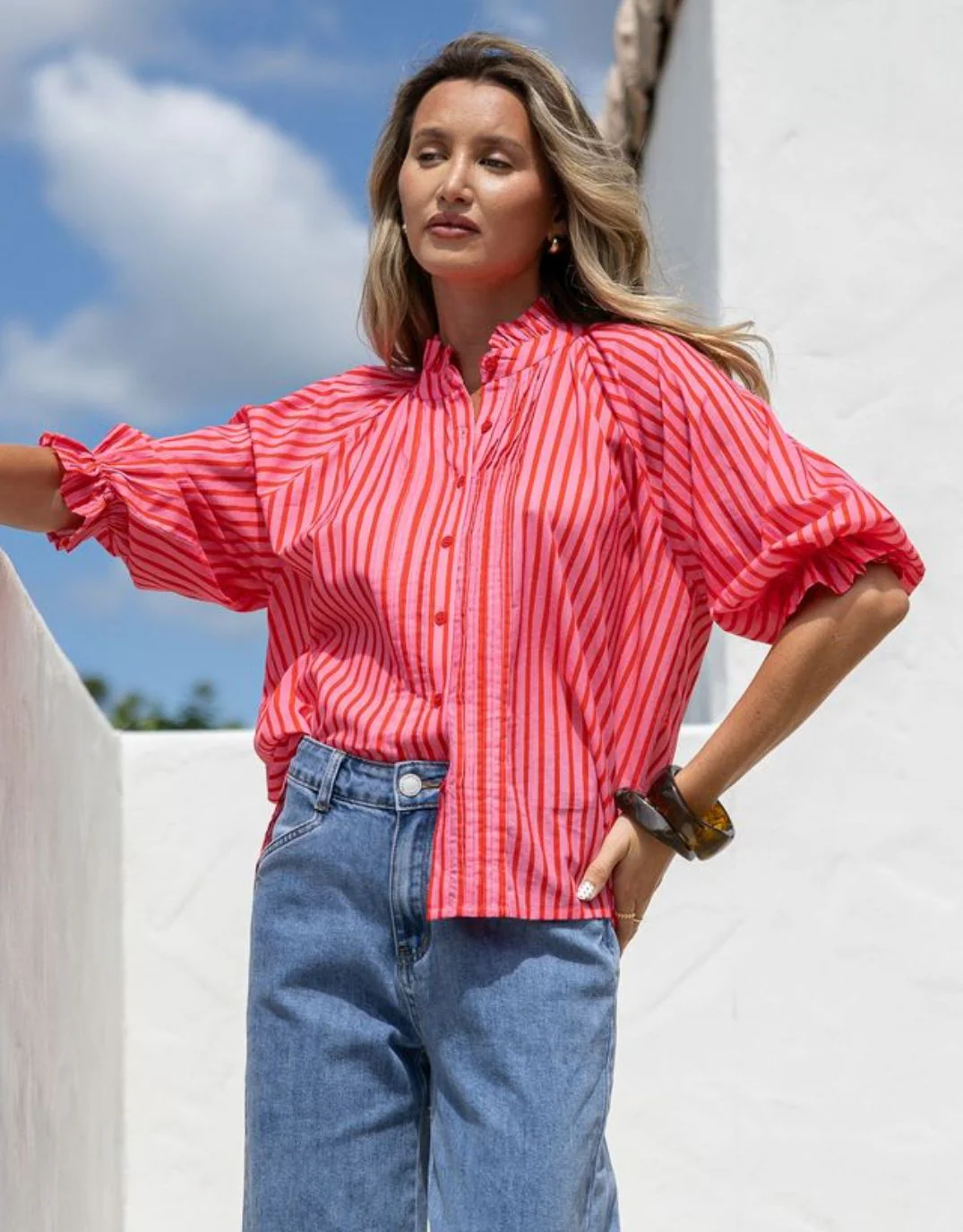 Margaret Stripe Blouse - Pink/Red - Image 5