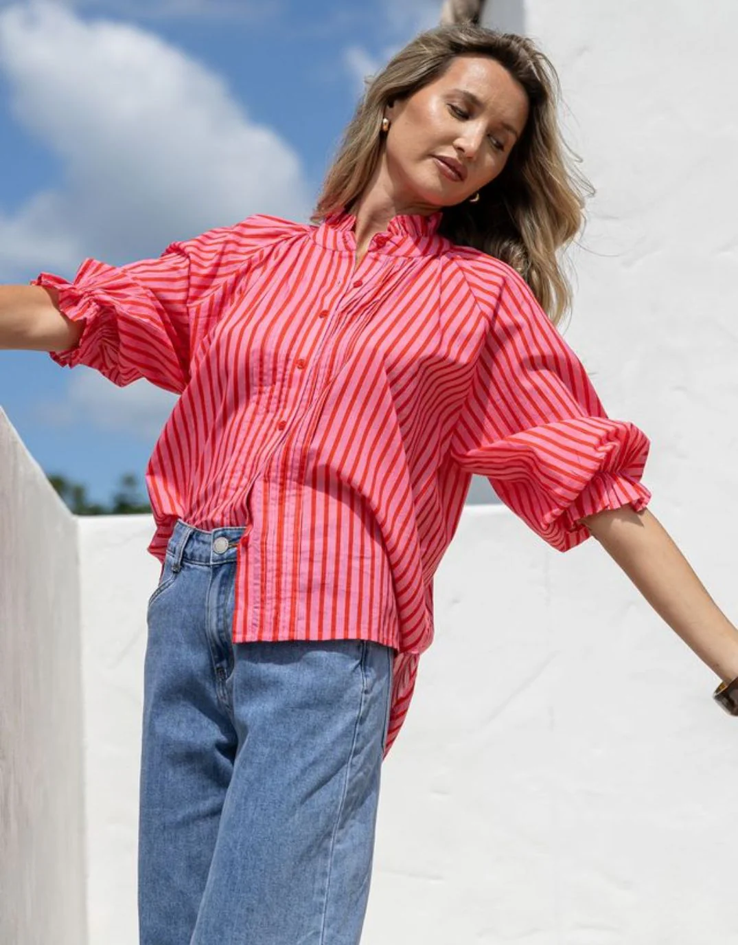 Margaret Stripe Blouse - Pink/Red - Image 6