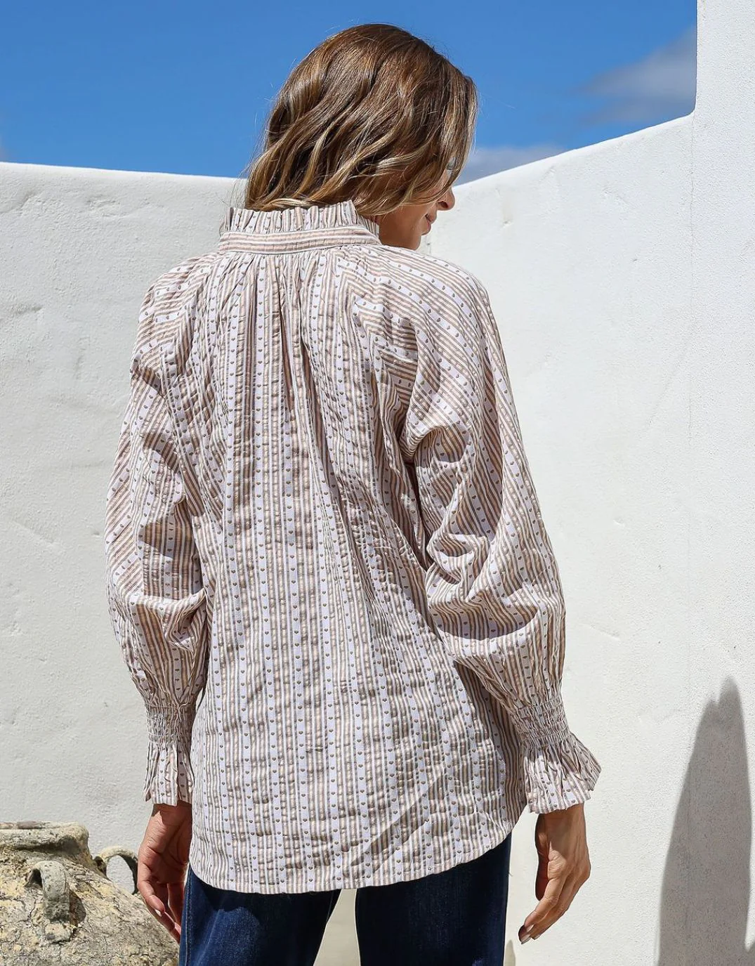 Mila Heart Stripe Blouse - Latte/White - Image 4