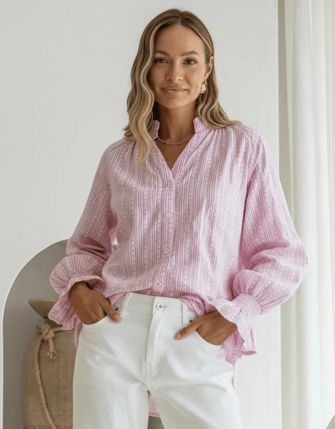 Mila Heart Stripe Blouse - Pink/White