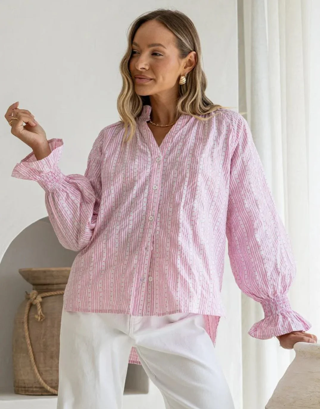Mila Heart Stripe Blouse - Pink/White - Image 2