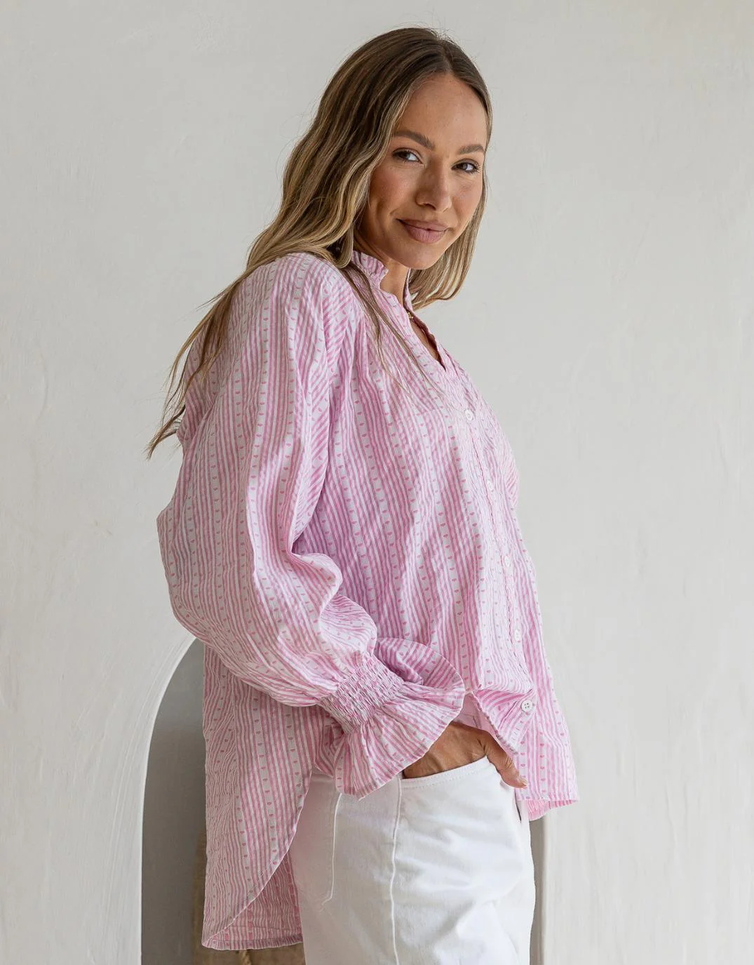 Mila Heart Stripe Blouse - Pink/White - Image 3
