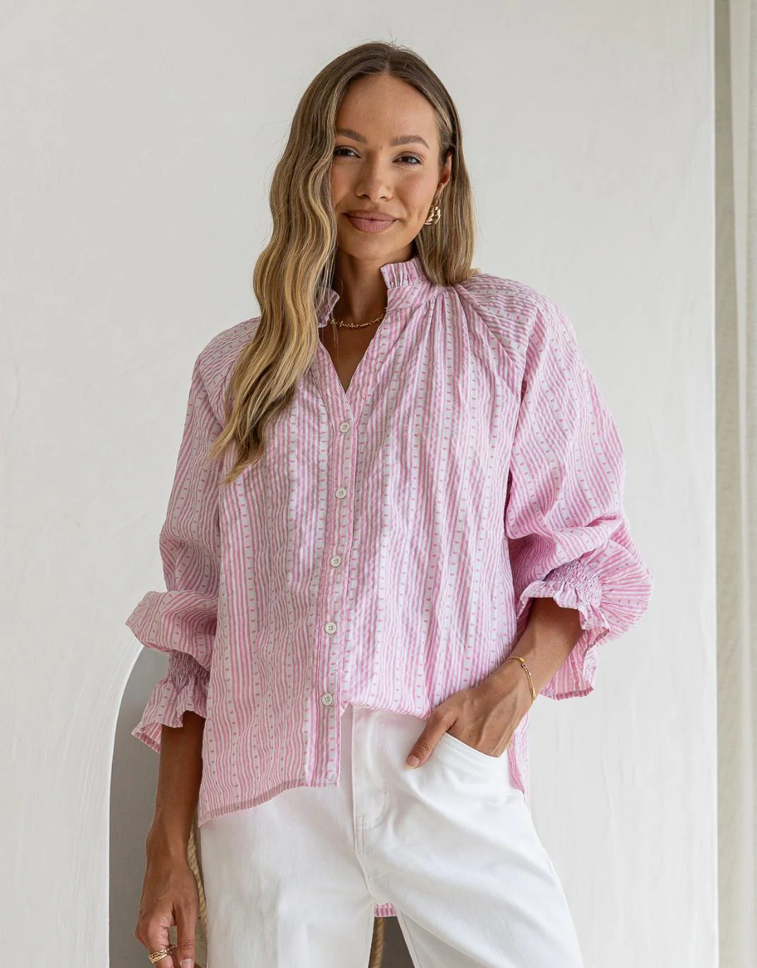 Mila Heart Stripe Blouse - Pink/White - Image 4