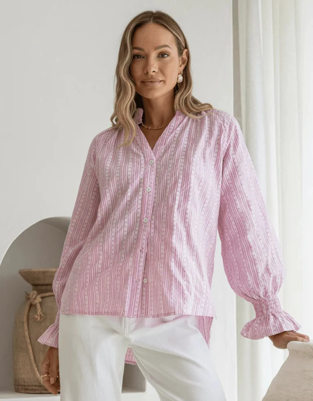 Mila Heart Stripe Blouse - Pink/White - Image 5