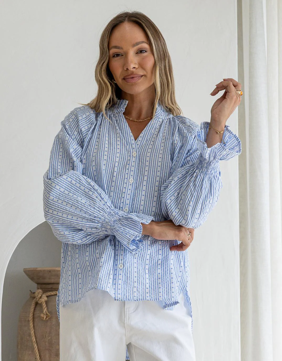 Mila Heart Stripe Blouse - Powder Blue/White - Image 5