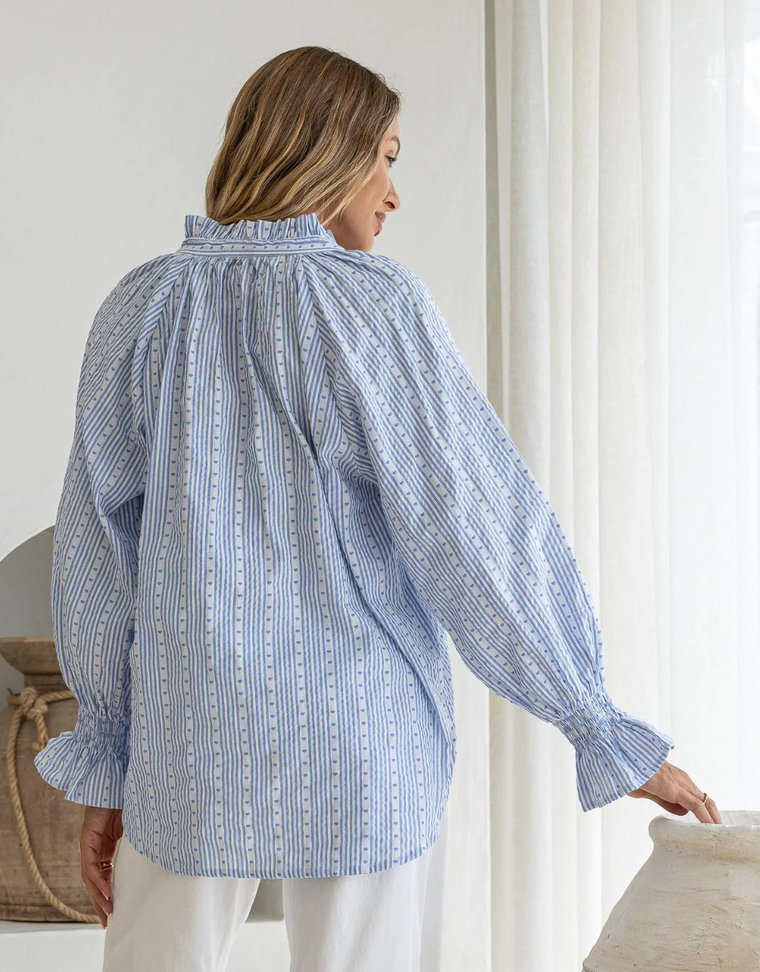 Mila Heart Stripe Blouse - Powder Blue/White - Image 7