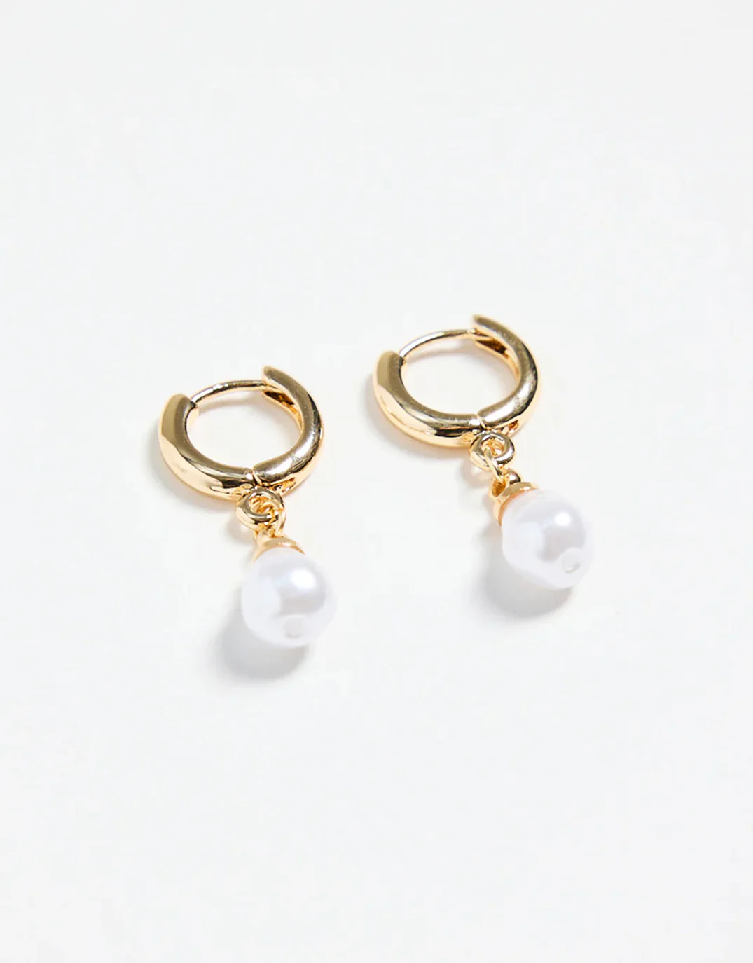 Mini Pearl Huggie Earrings - Gold