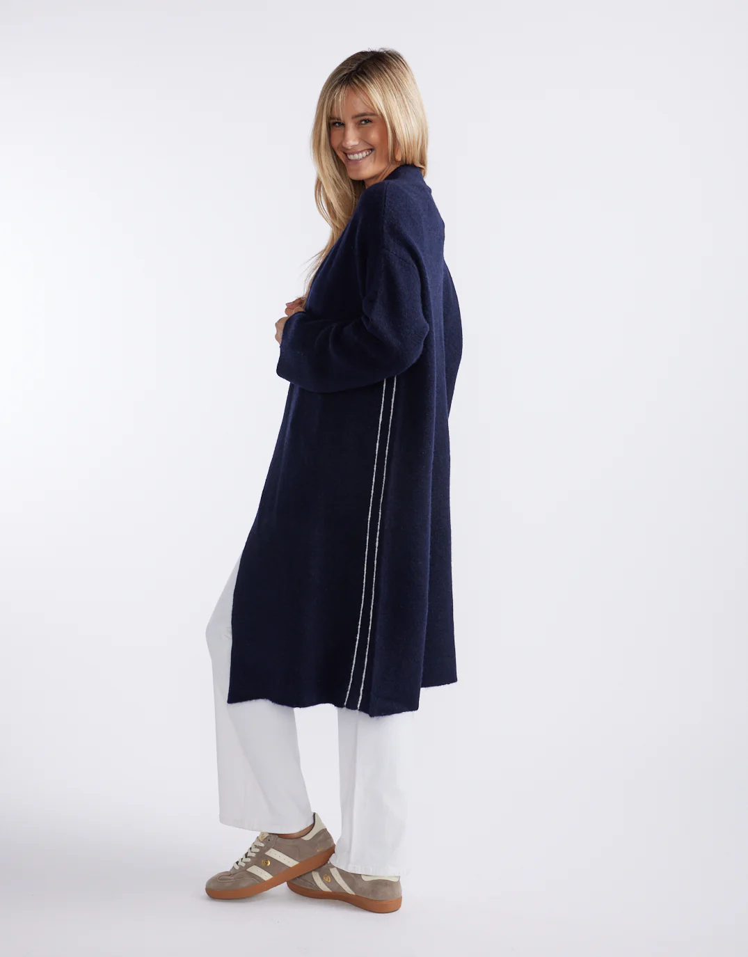 Montreux Wool Alpaca Longline Cardigan - Navy - Image 4