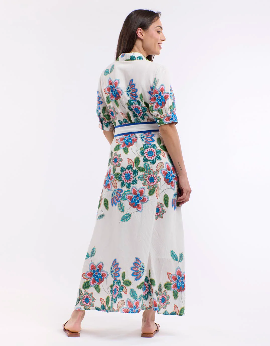 Mykonos Short Sleeve Dress - White/Blue Print - Image 2