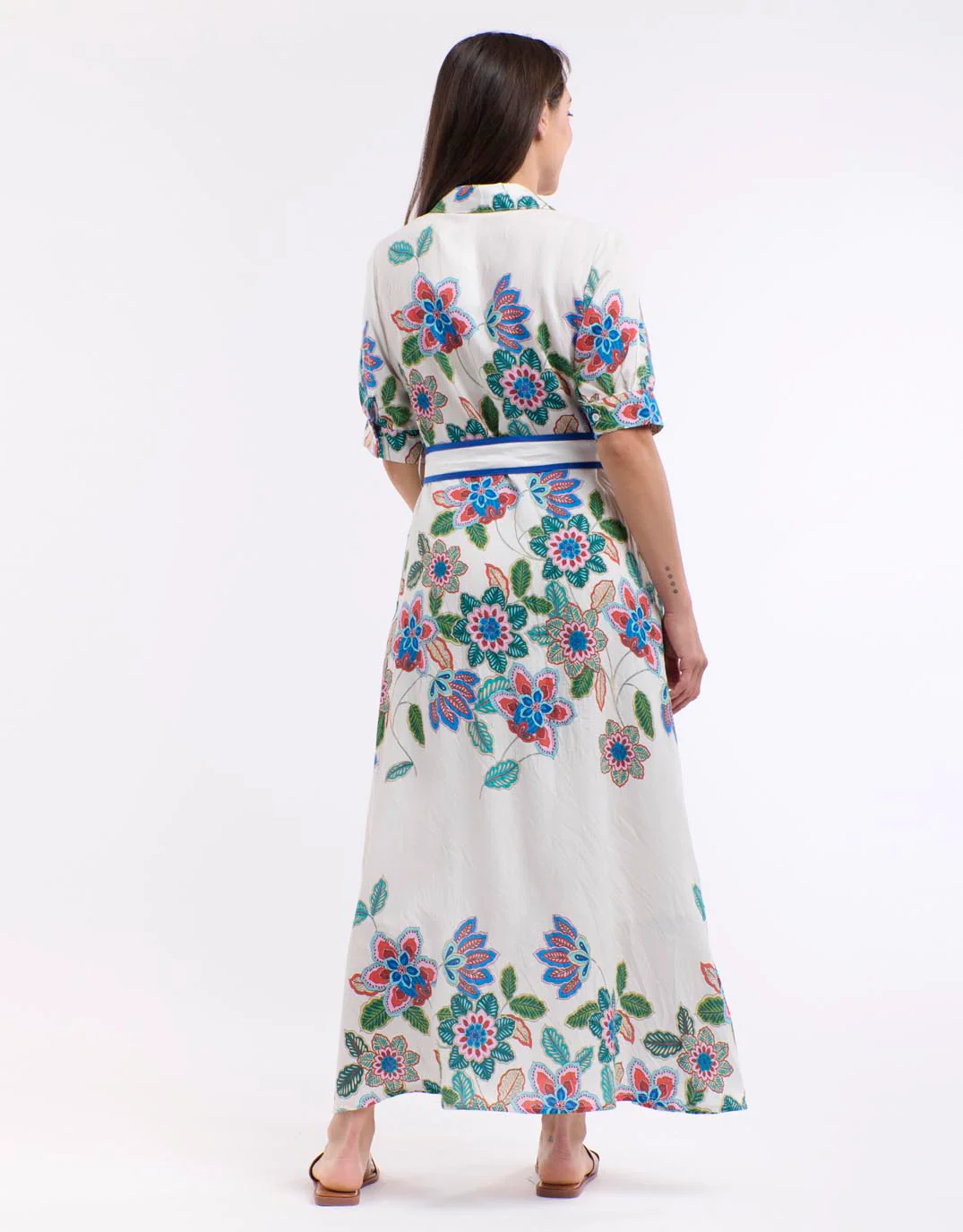 Mykonos Short Sleeve Dress - White/Blue Print - Image 3