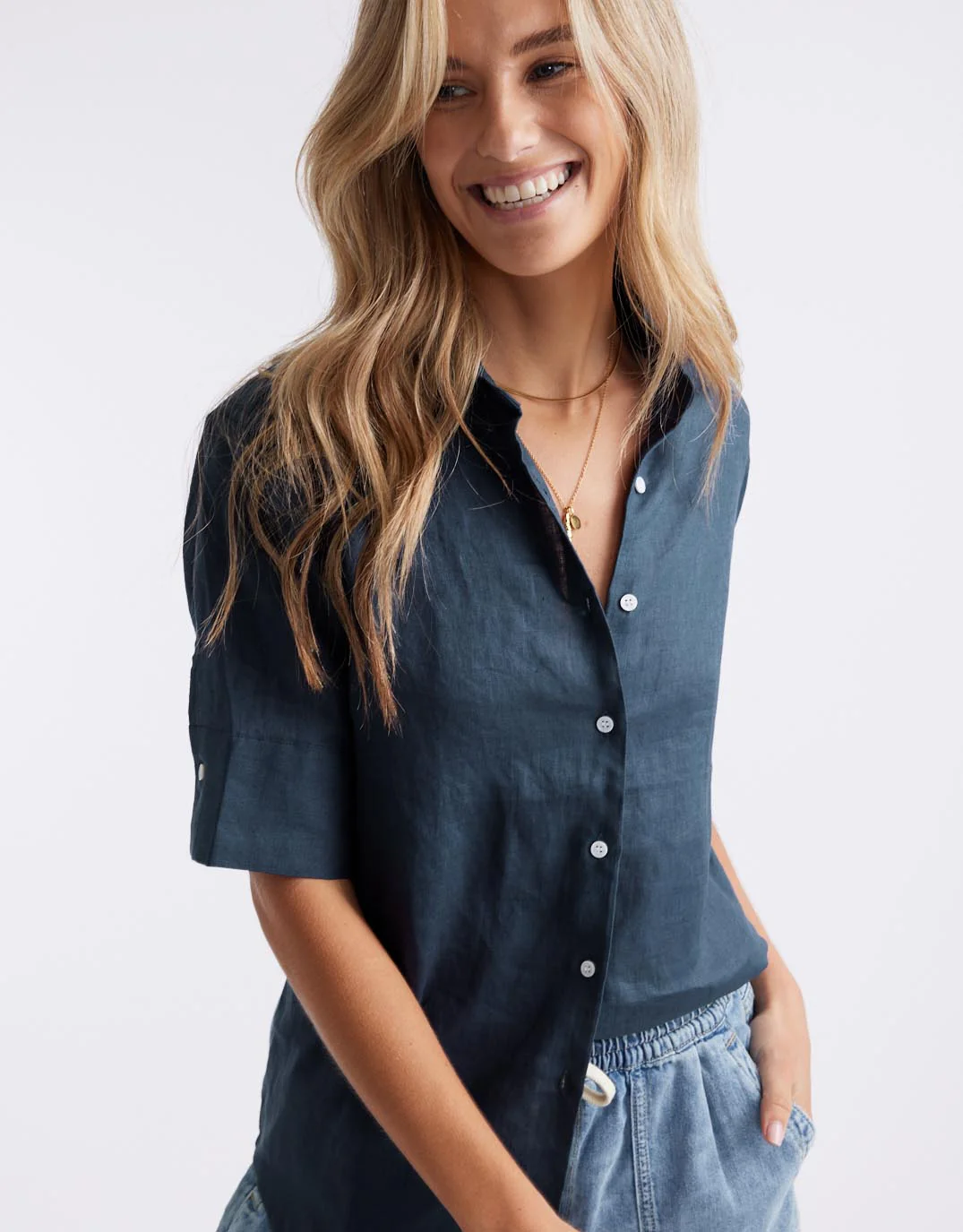Nora Linen Shirt - French Navy - Image 3