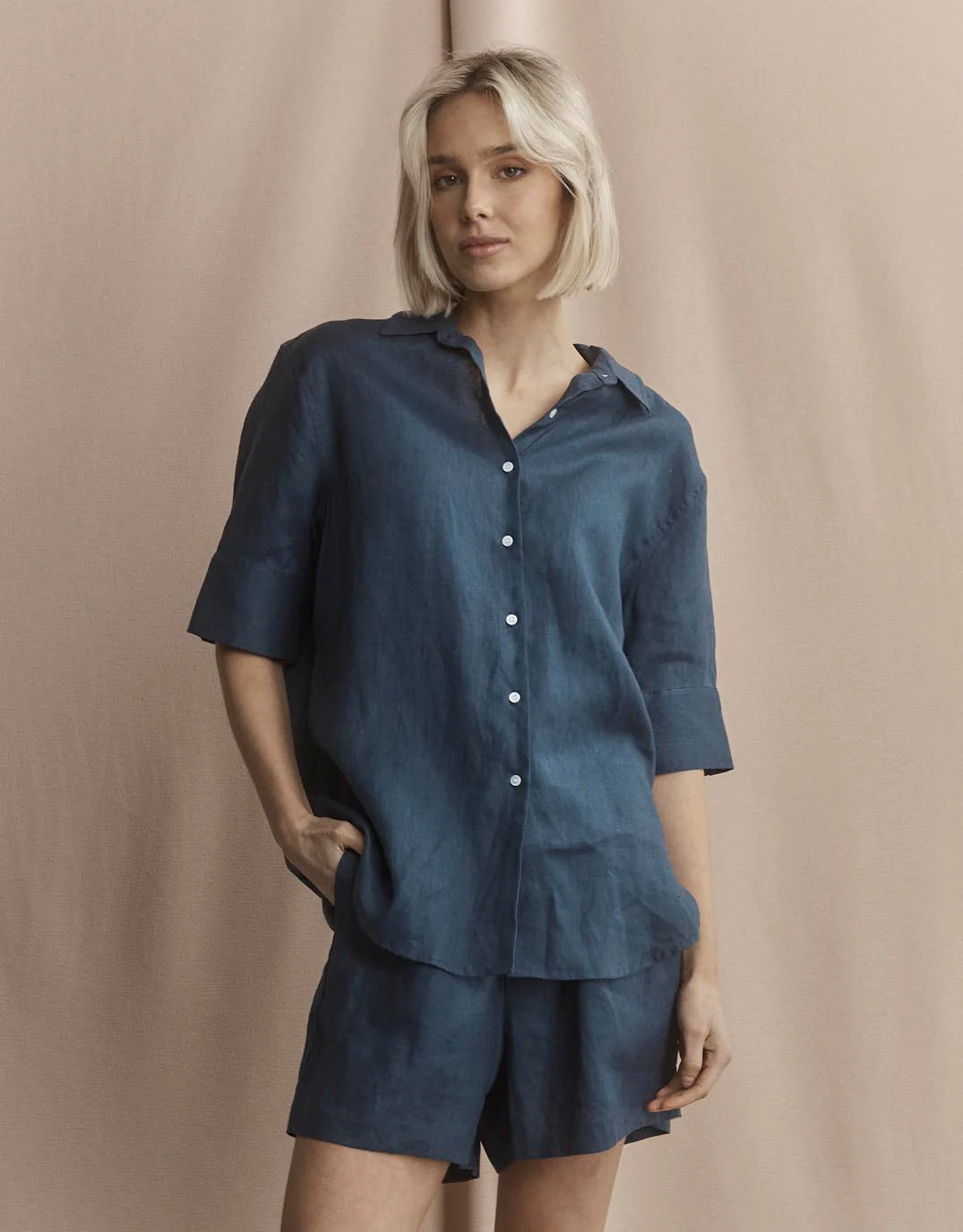 Nora Linen Shirt - French Navy - Image 4