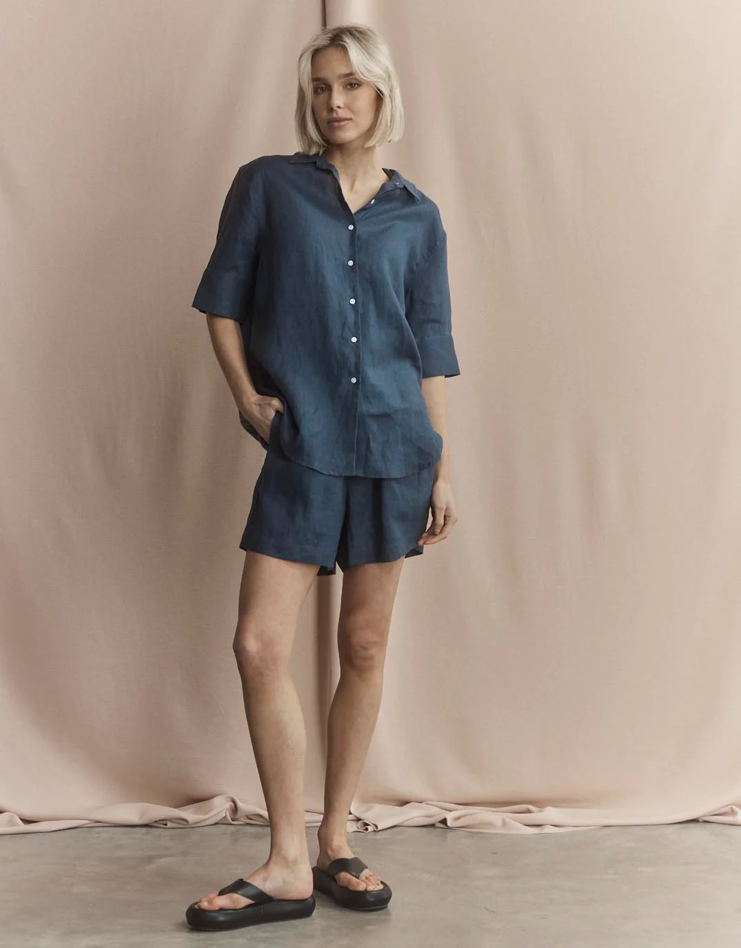 Nora Linen Shirt - French Navy - Image 5