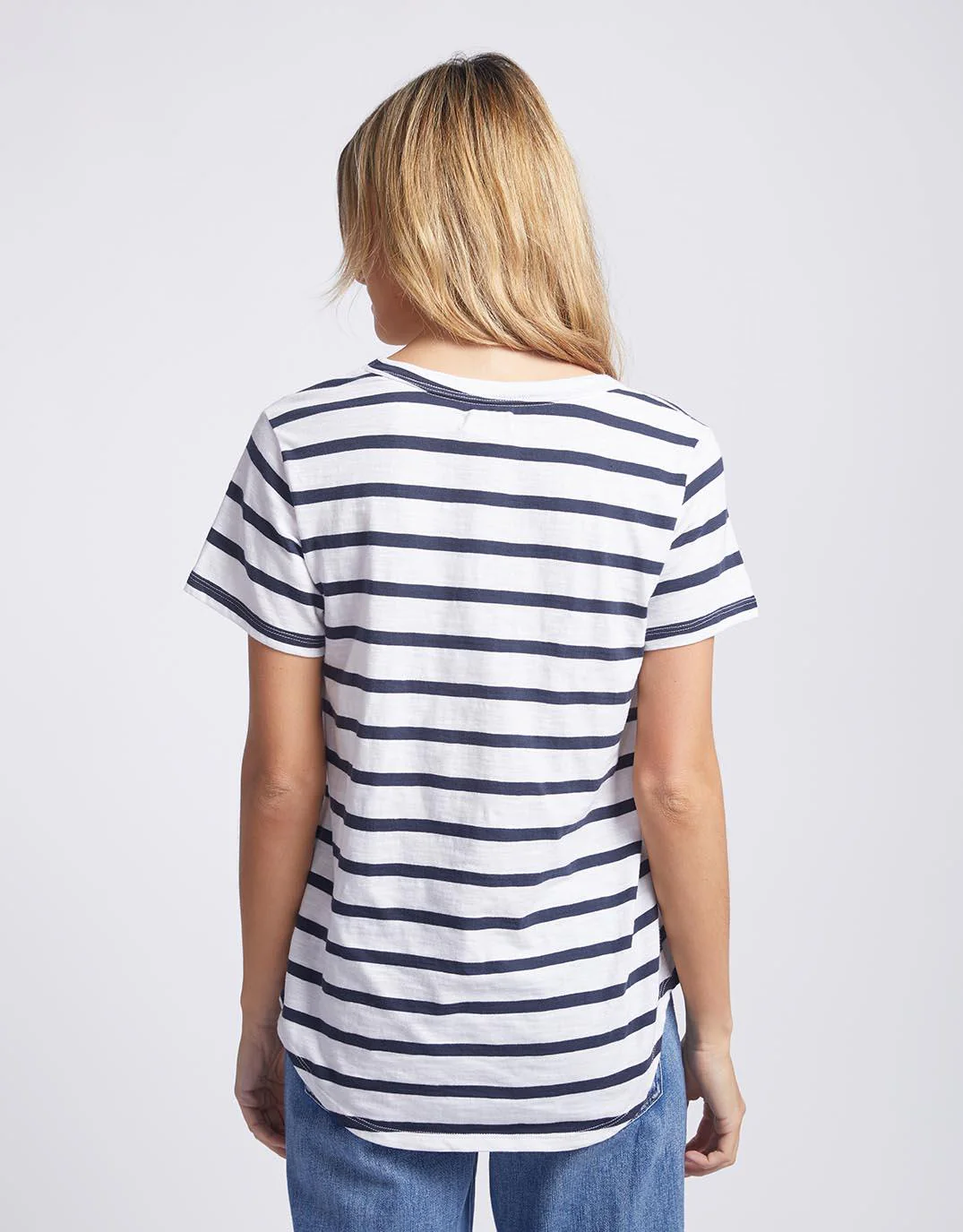 Original Round Neck T-Shirt - Navy/White Stripe - Image 6