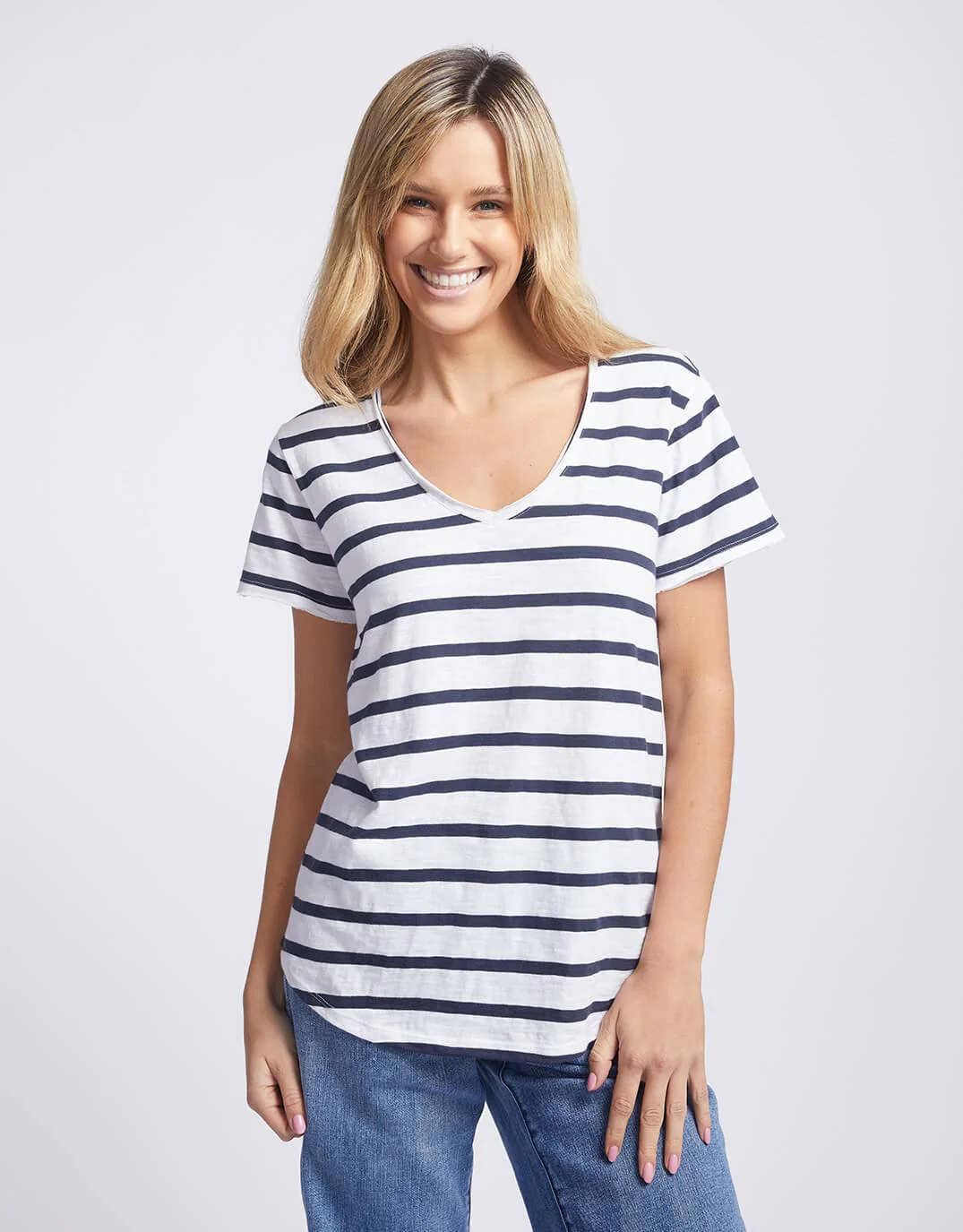 Original V Neck T-Shirt - Navy/White Stripe - Image 5