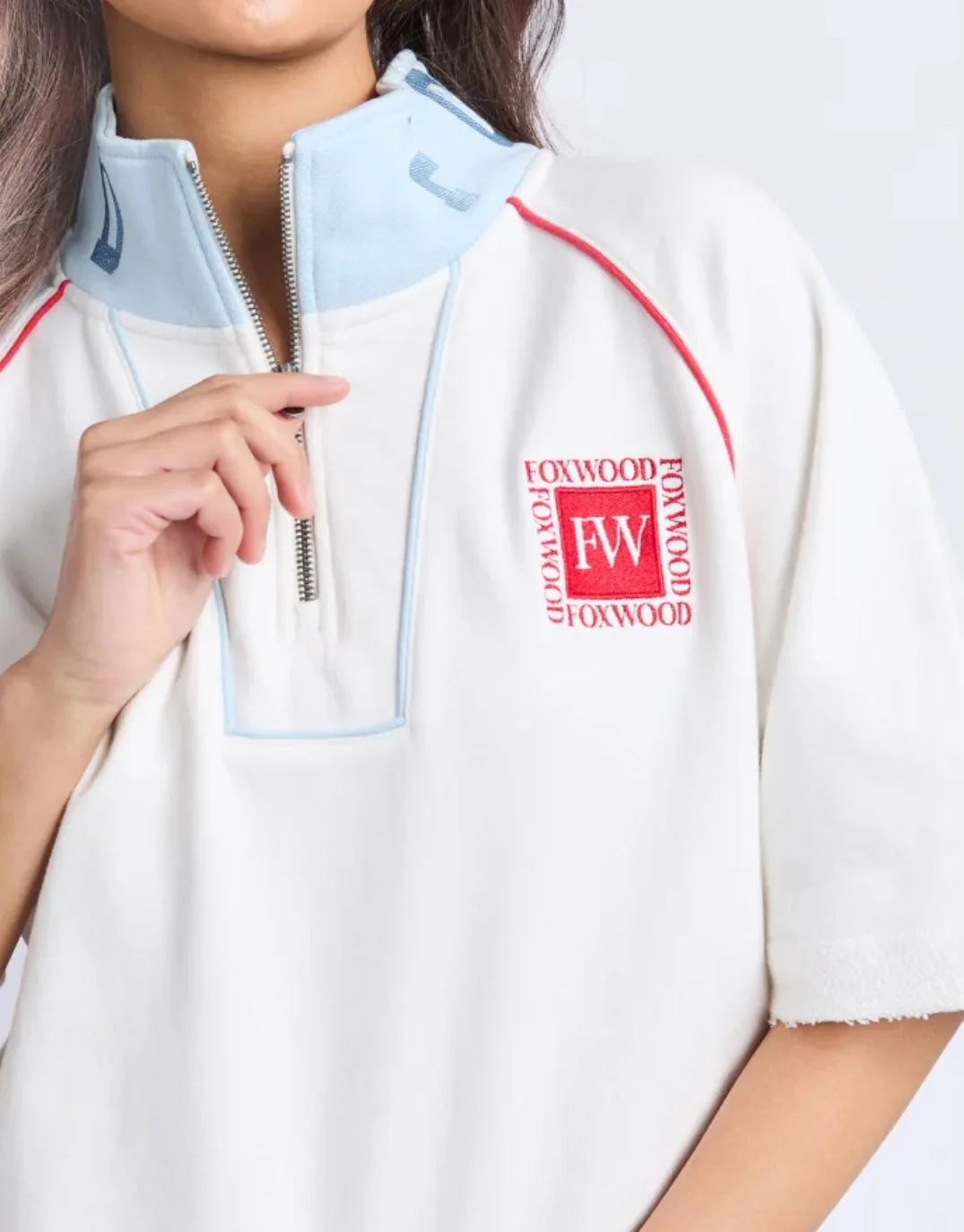 Piped Zip Crew -  Vintage White - Image 5