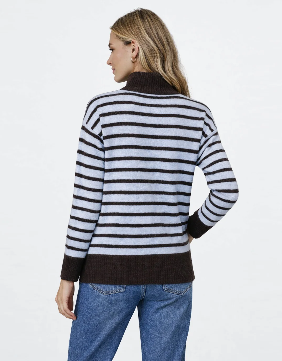 Pippa Stripe Zip Knit - Chocolate/Blue - Image 5