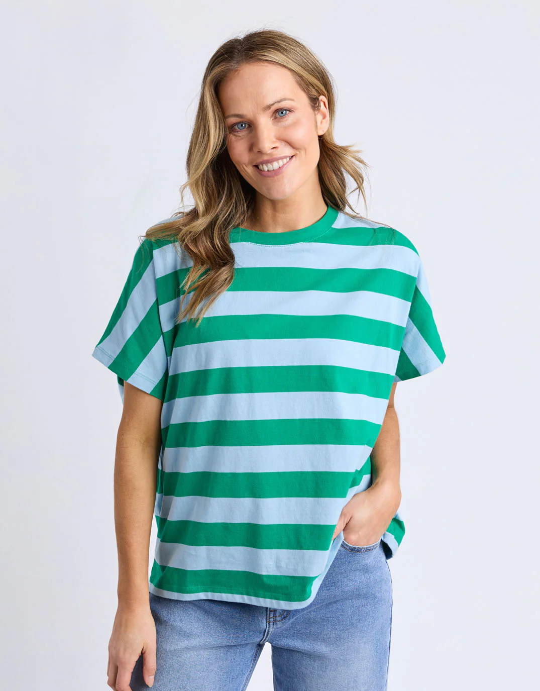 Poet Tee - Green & Blue Stripe