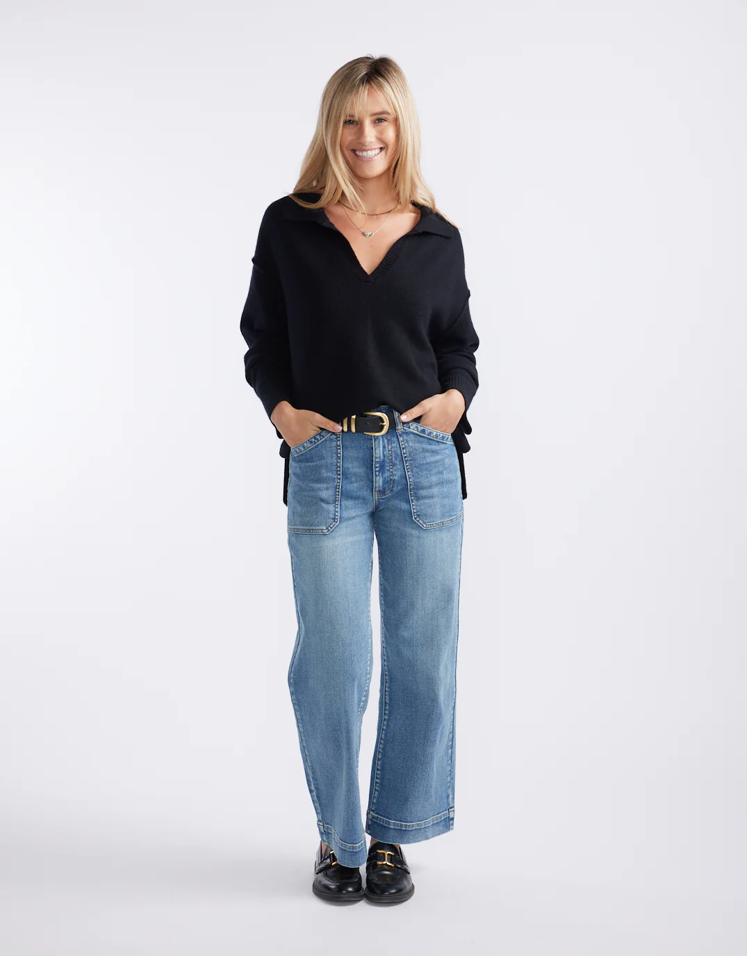 Provence Wool Cashmere Collared Knit - Black - Image 4