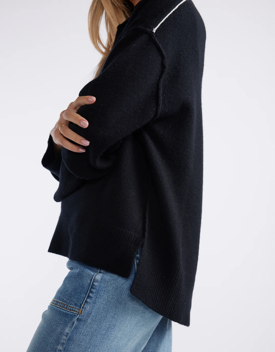 Provence Wool Cashmere Collared Knit - Black - Image 6