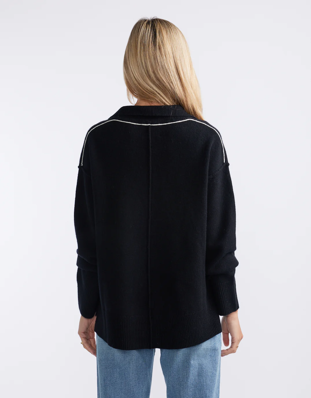 Provence Wool Cashmere Collared Knit - Black - Image 7