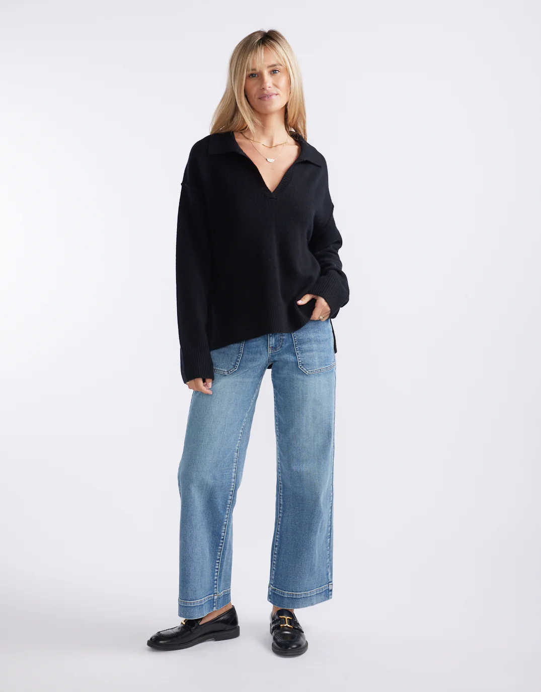 Provence Wool Cashmere Collared Knit - Black - Image 9
