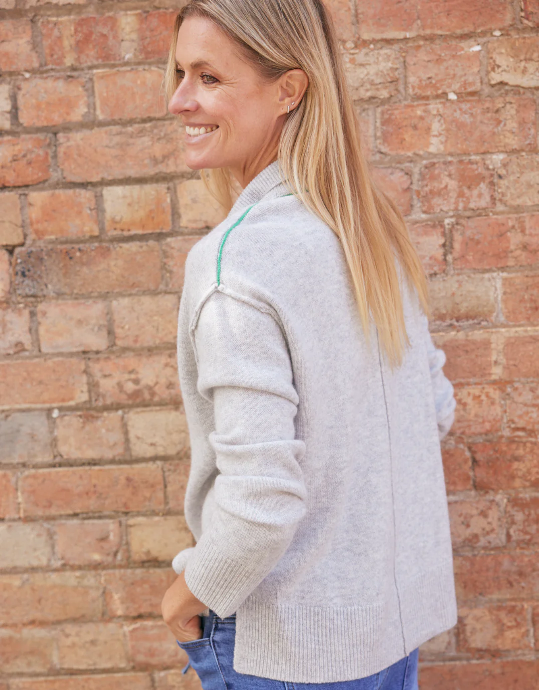 Provence Wool Cashmere Collared Knit - Grey Marle - Image 3
