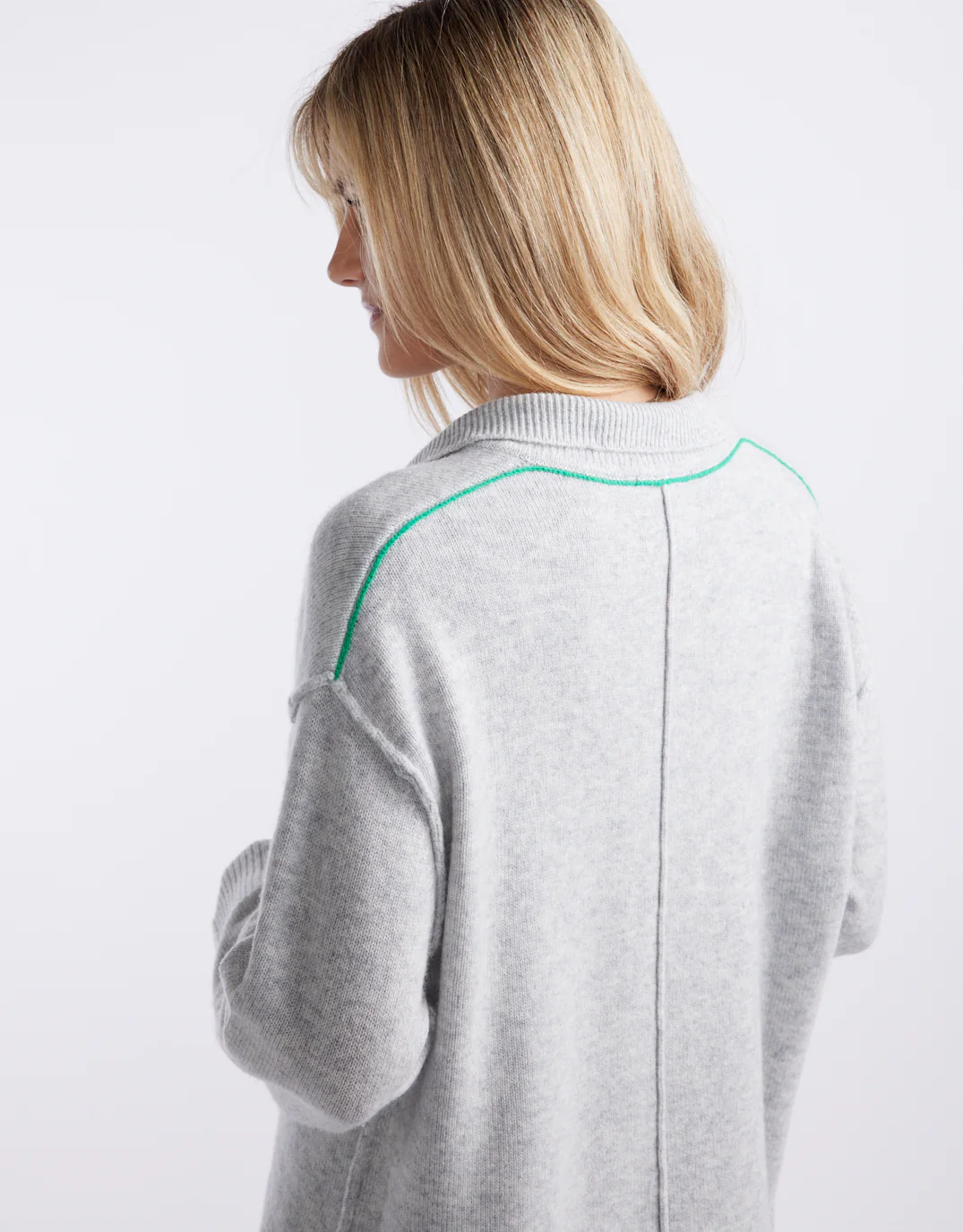 Provence Wool Cashmere Collared Knit - Grey Marle - Image 6