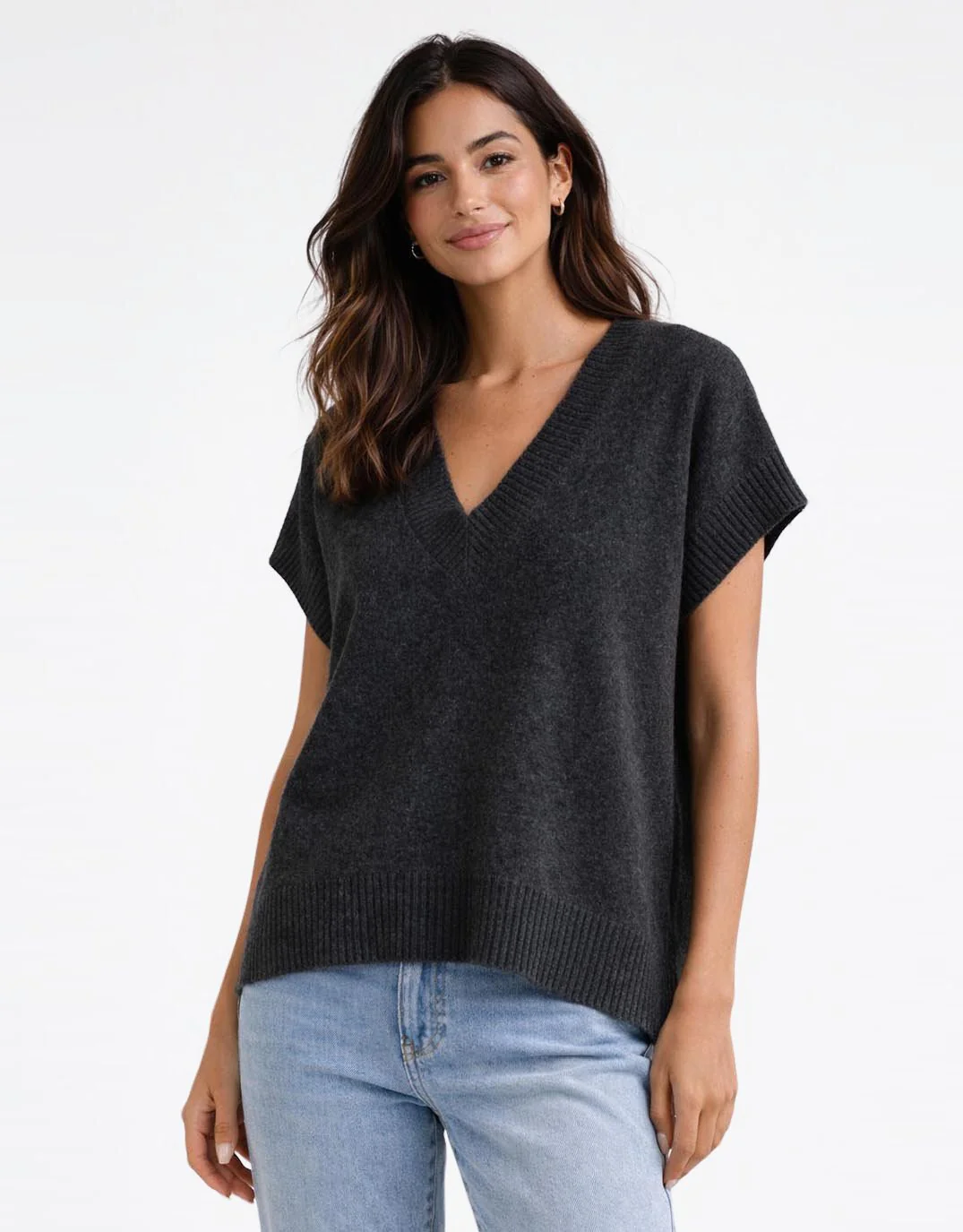 Rae V Neck Vest - Black Marle