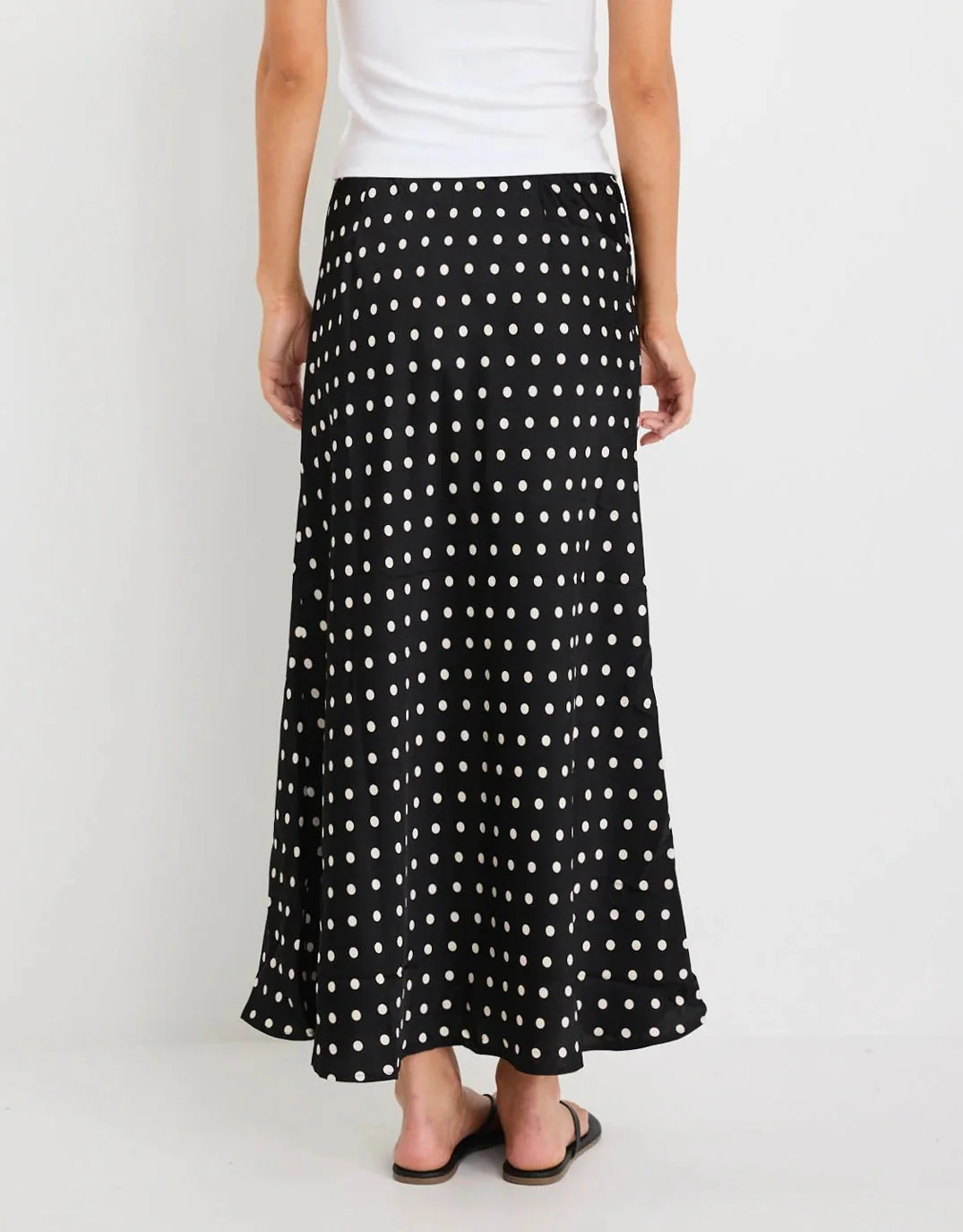 Rarity Satin Bias Maxi Skirt - Black White Polka Dot - Image 7