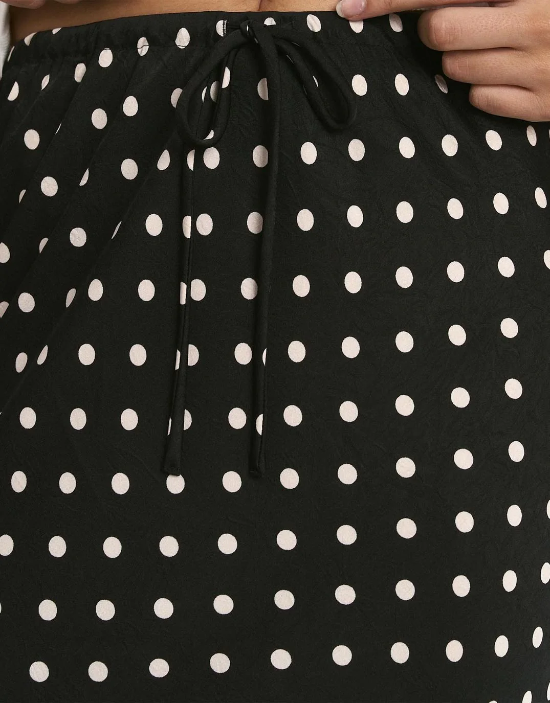Rarity Satin Bias Maxi Skirt - Black White Polka Dot - Image 8