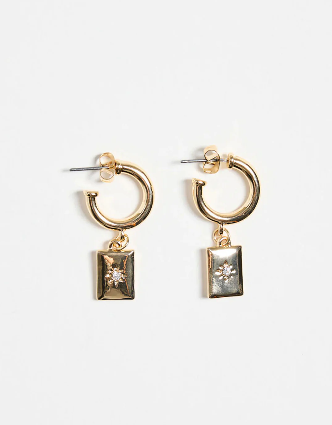 Rectangle Pendant Gold Hoop Earrings - Image 3