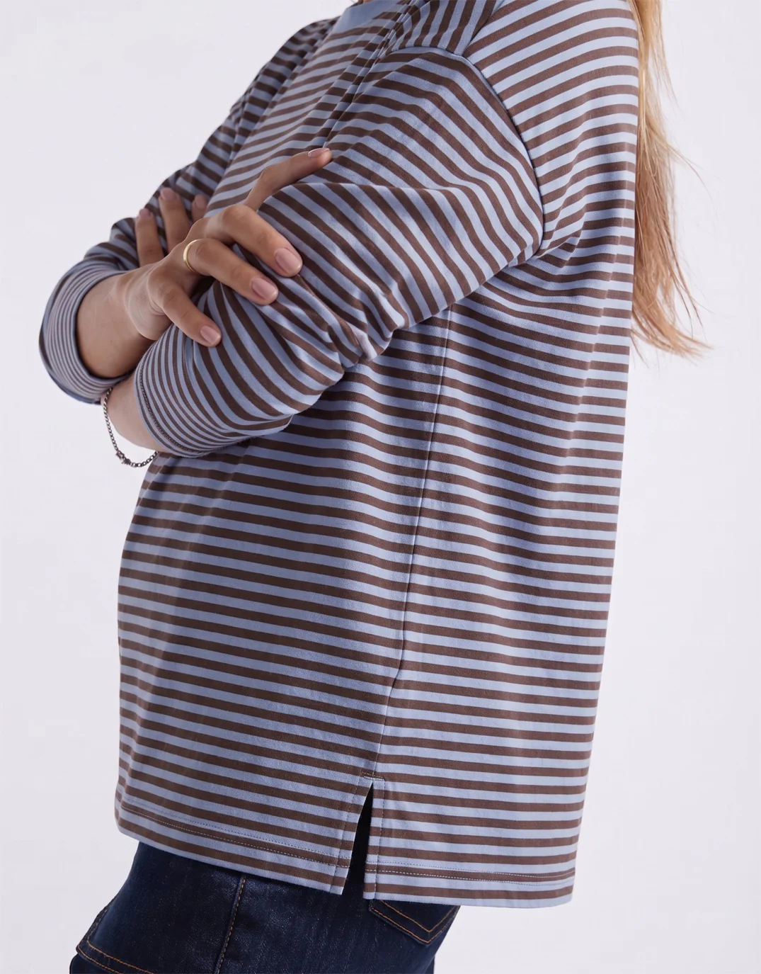 Relaxed Long Sleeve T-Shirt - Blue/Chocolate - Image 2