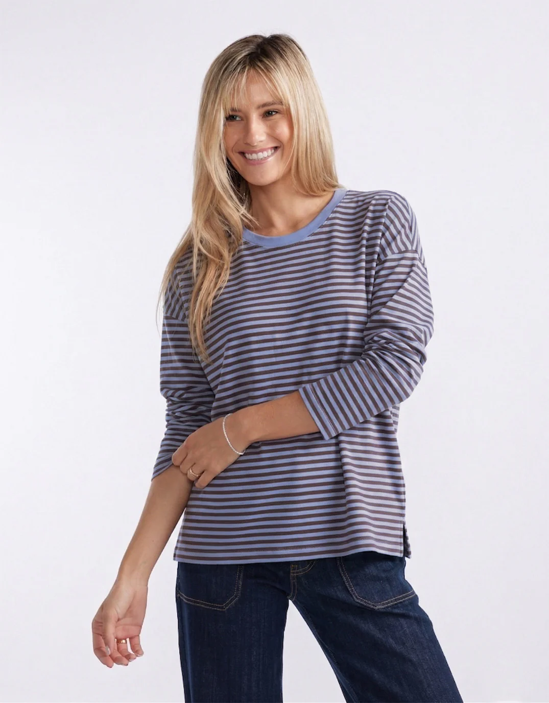 Relaxed Long Sleeve T-Shirt - Blue/Chocolate - Image 3