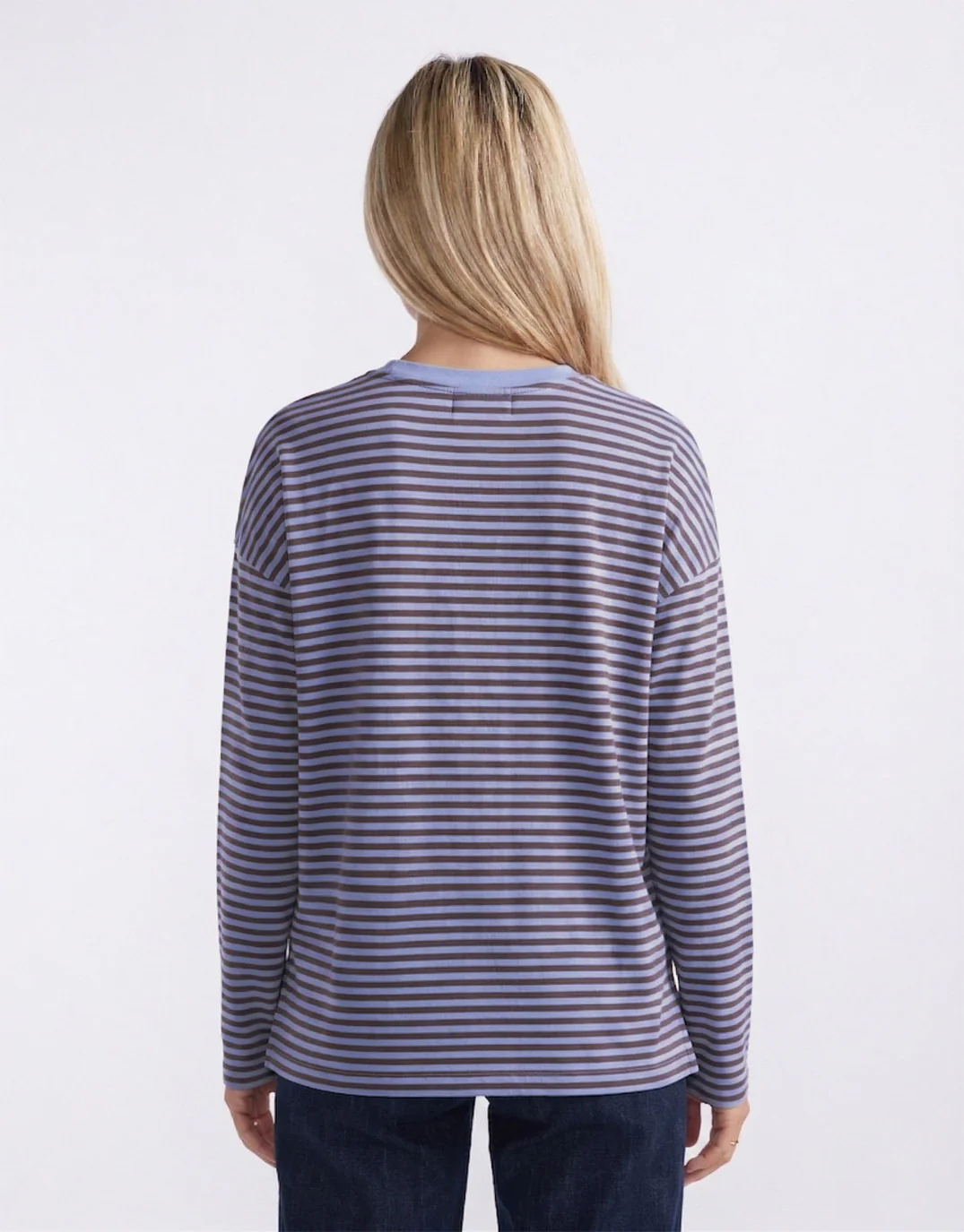Relaxed Long Sleeve T-Shirt - Blue/Chocolate - Image 4