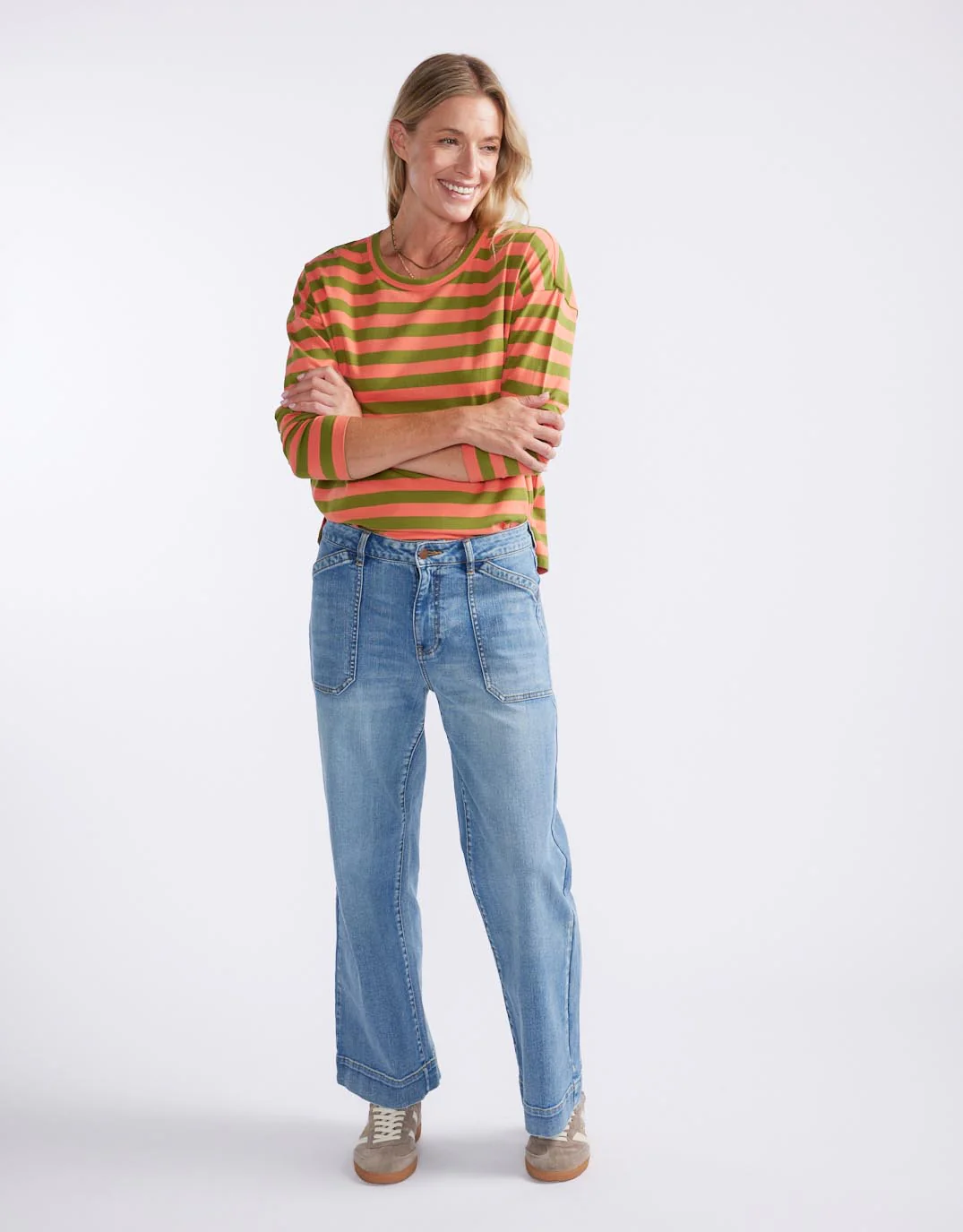 Relaxed Long Sleeve T-Shirt - Green/Melon - Image 2