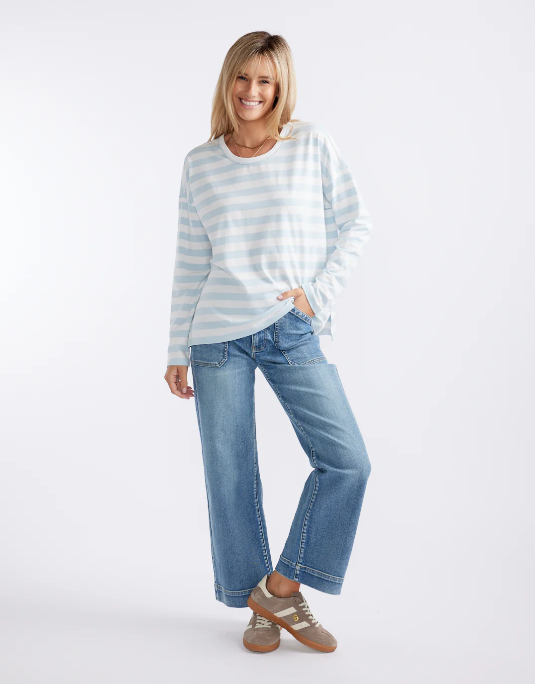 Relaxed Long Sleeve T-Shirt - Ice Blue/White - Image 2