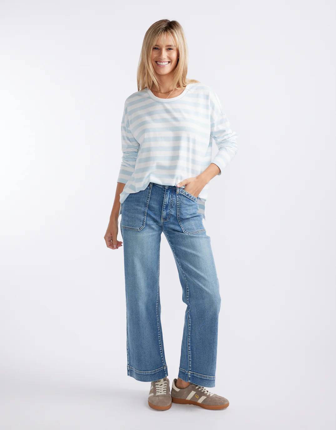 Relaxed Long Sleeve T-Shirt - Ice Blue/White - Image 3