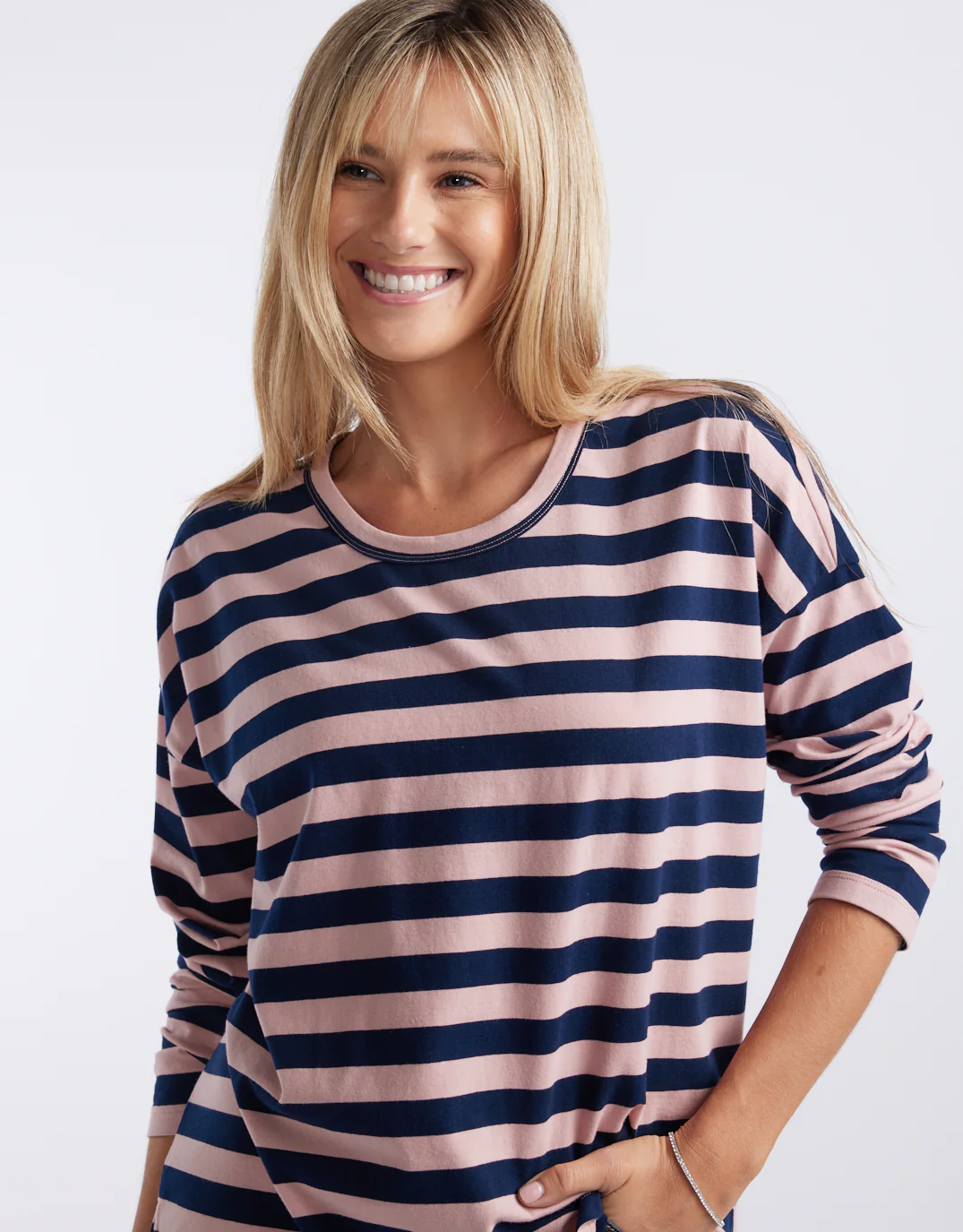 Relaxed Long Sleeve T-Shirt - Navy/Washed Pink - Image 2