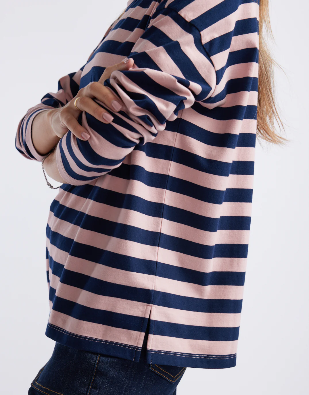 Relaxed Long Sleeve T-Shirt - Navy/Washed Pink - Image 6