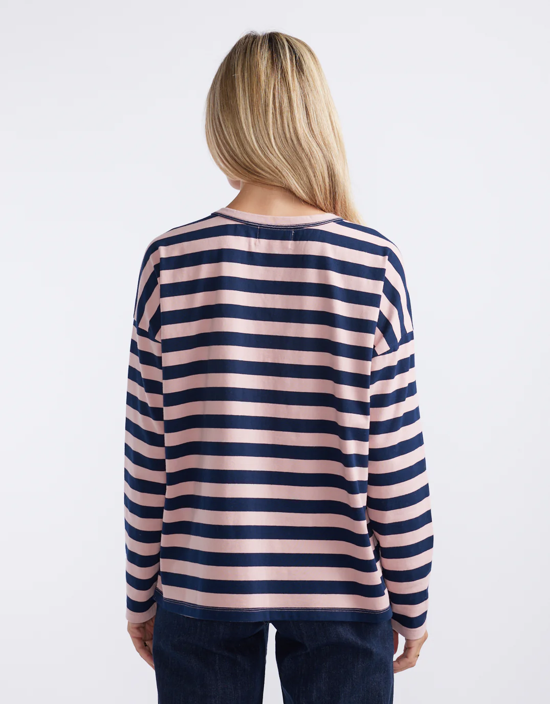 Relaxed Long Sleeve T-Shirt - Navy/Washed Pink - Image 9