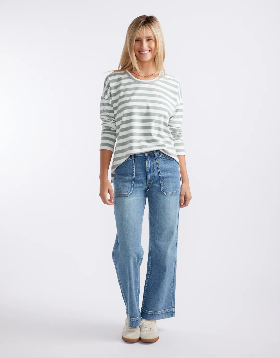 Relaxed Long Sleeve T-Shirt - Sage/Cream - Image 4